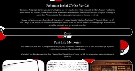 Interactive Pokemon Isekai CYOA .